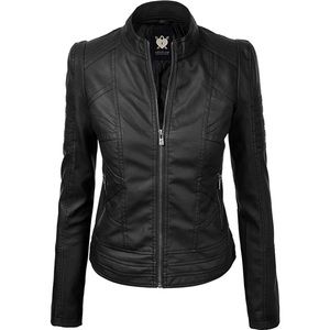 Vegan leather motorcycle biker jacket